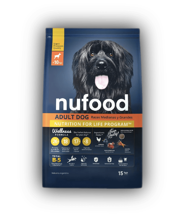 Nutrición Nufood alimento super premium para perros medianos y grandes